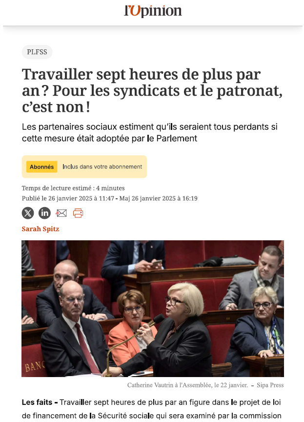 "Travailler sept heures de plus par an ? Pour les syndicats et le ...